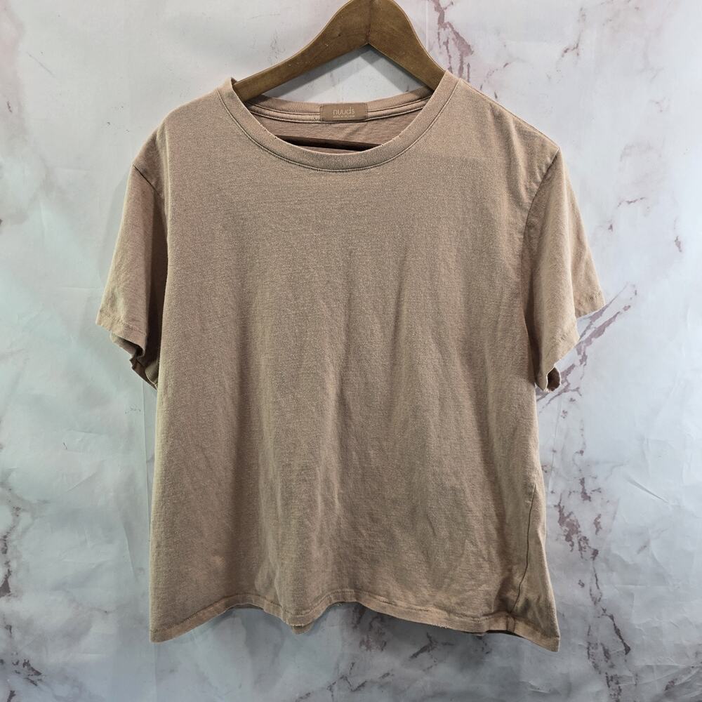Nuuds T Shirt Womens Large Beige Pink Boxy Short Sleeve Oversized